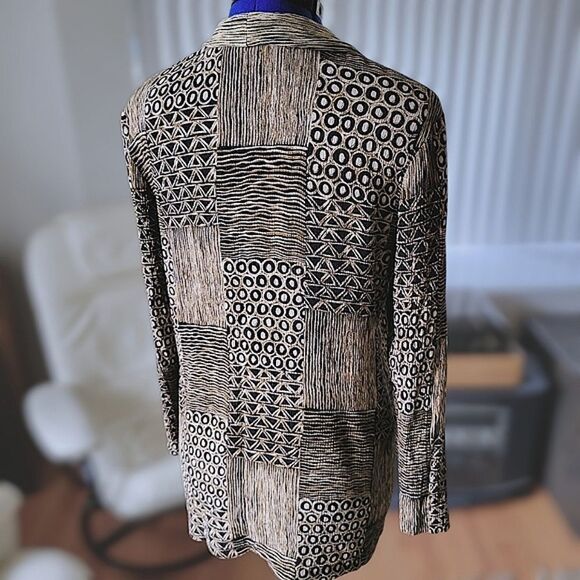 Vtg crêpe abstract print open front long sleeve blouse - Picture 3 of 13